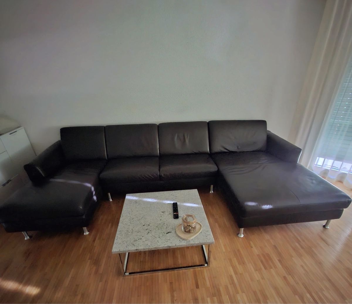 Sofas: Leder Ecksofa dunkelbraun mit Ottomane gebraucht – D'occasion à Spiegel b. Bern par DDML-3000 5