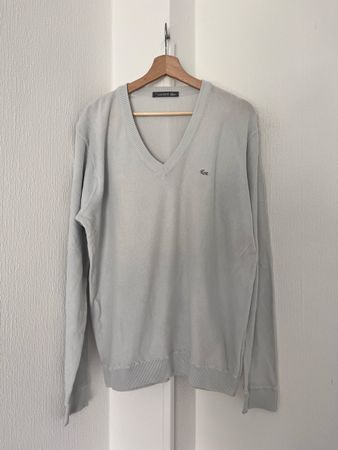 Light Blue Lacoste V-Neck Cotton Sweater - Size 6