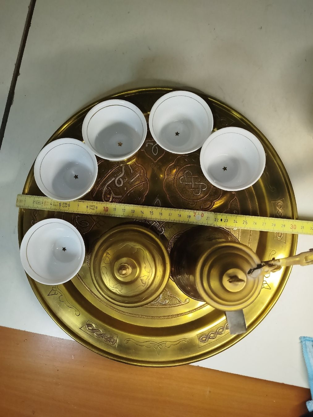 Set di piatti: Orientalisches Kaffee-Set, Messing mit Tablett,Vintage!(em8) – Usato da Künten venduto da Schnaepplihuus 5