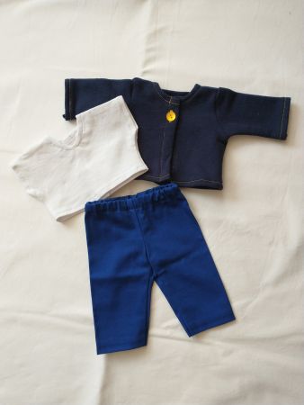 Puppenkleider selbstgenäht, Hose + Shirt + Jacke uni