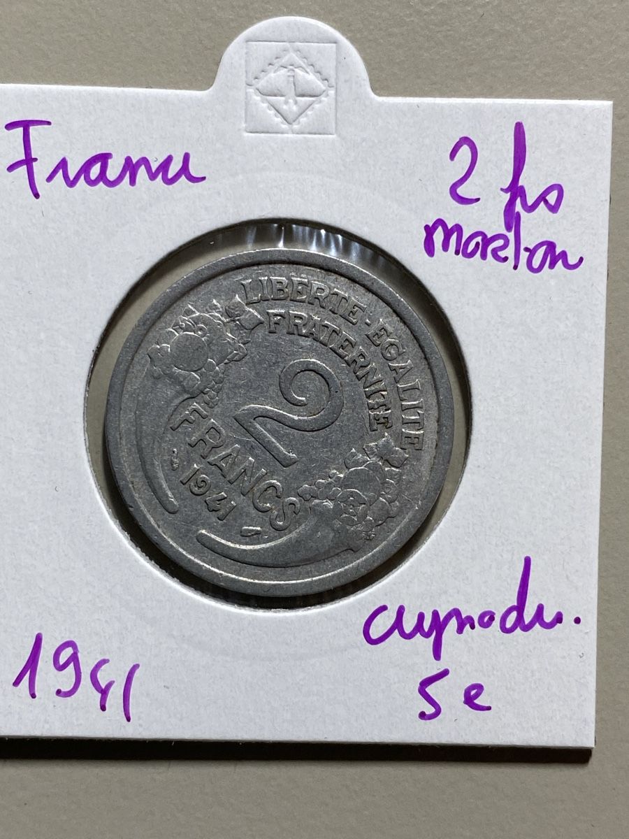 Alle Münzen: France - 2 francs - 1941 – Gebraucht aus Payerne von Mike1682