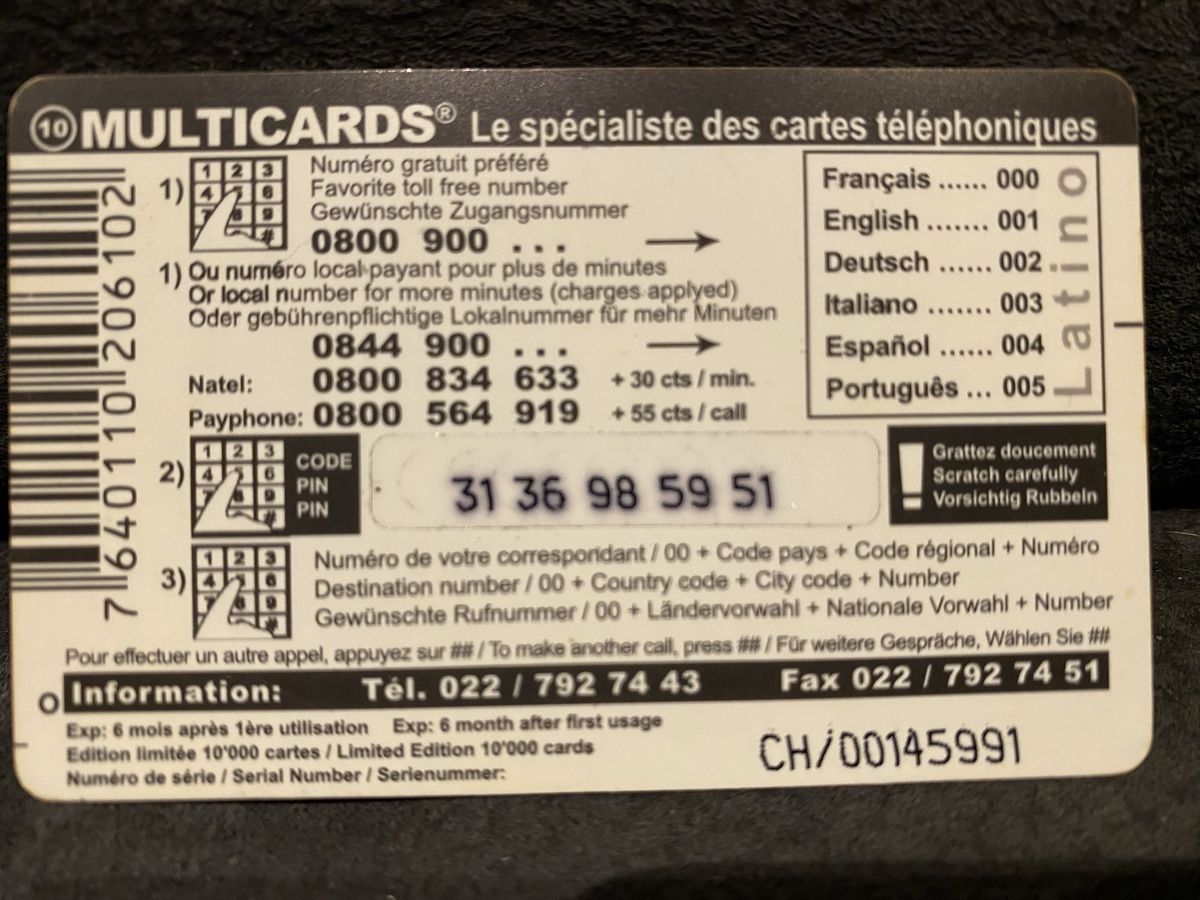 Telefon- & Taxkarten: Carte – Gebraucht aus Lausanne von babacard10 1