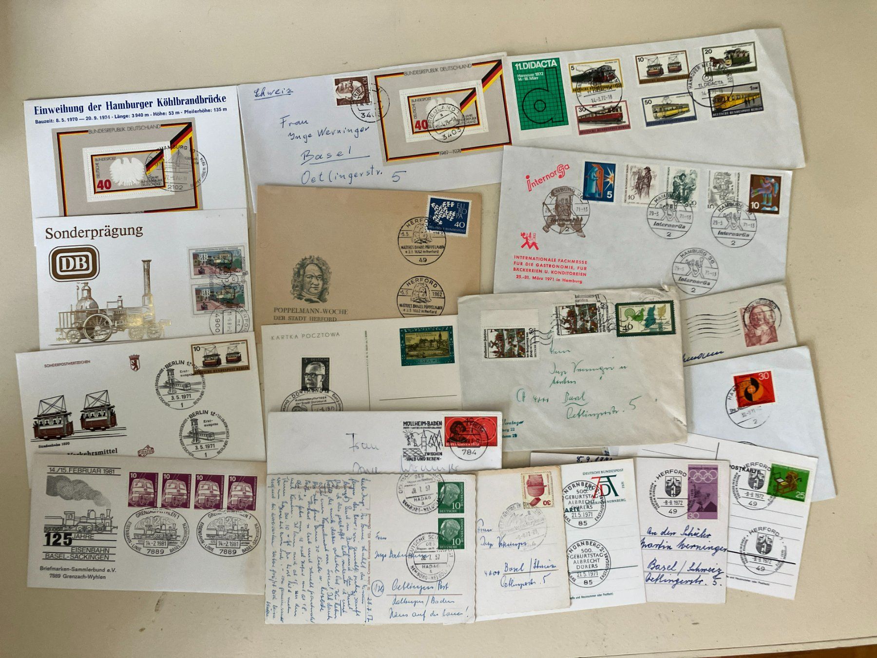Stempel: Konvolut Sonderprägungen, Briefe, Ansichtskarten, ..., DE – Gebraucht aus Basel von djwwpp