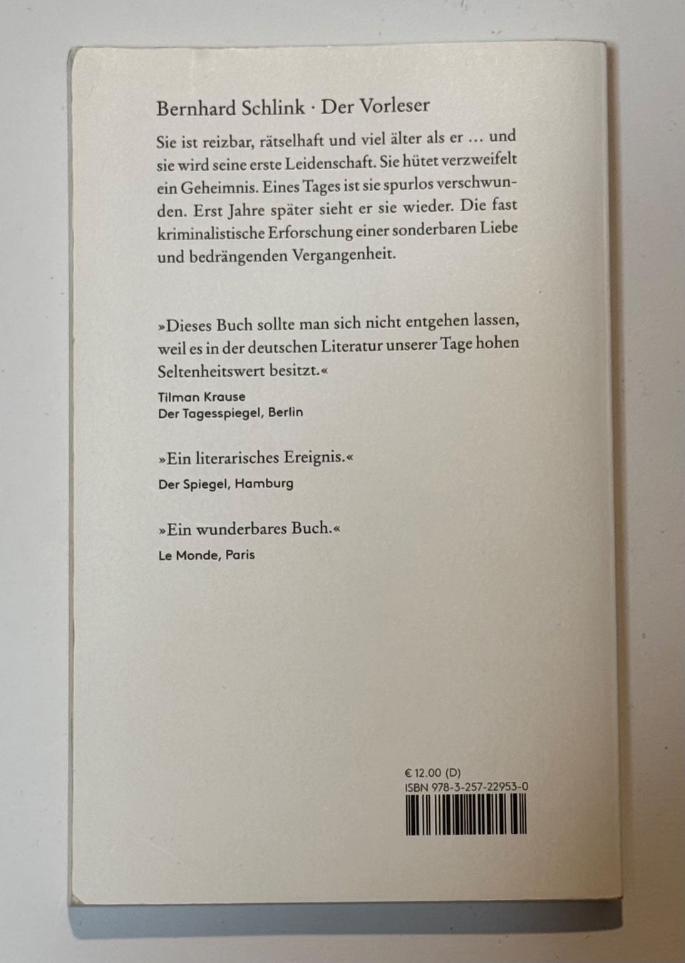 Livres: Der Vorleser | Bernhard Schlink – D'occasion à Rapperswil SG par Maria_________ 1