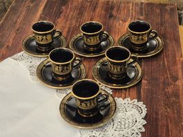 6 Mokka-/Espressotassen mit Untertassen – Schwarz/Gold – Gri
