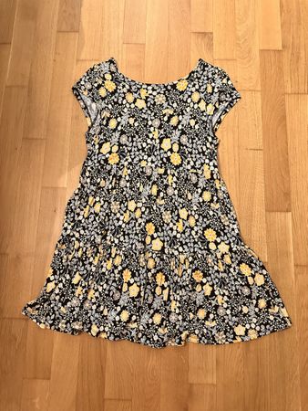 Kleid Kurzarm LASCANA Blumenmuster schwarz/gelb Gr. 34 neu