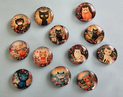 12 Magnete Katzen Motive, Glas, Neu