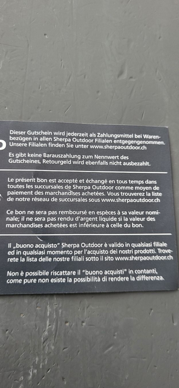 Buoni: Sherpa Outdoor Gutschein CHF 20.- – Nuovo (secondo la descrizione) da Uttigen venduto da TomTom_ 1