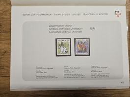 Schweizer Postmarken Tiere 1991