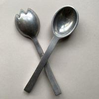 Vintage salad servers, aluminium spoon and fork, set of 2