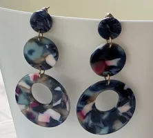 Earrings resin multi-coloured round like new condition
