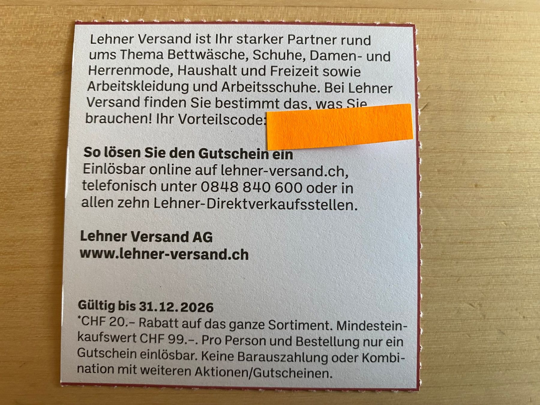 Buoni: Gutschein CHF 20 LEHNER VERSAND – Nuovo (secondo la descrizione) da deitingen venduto da popcorn02 1
