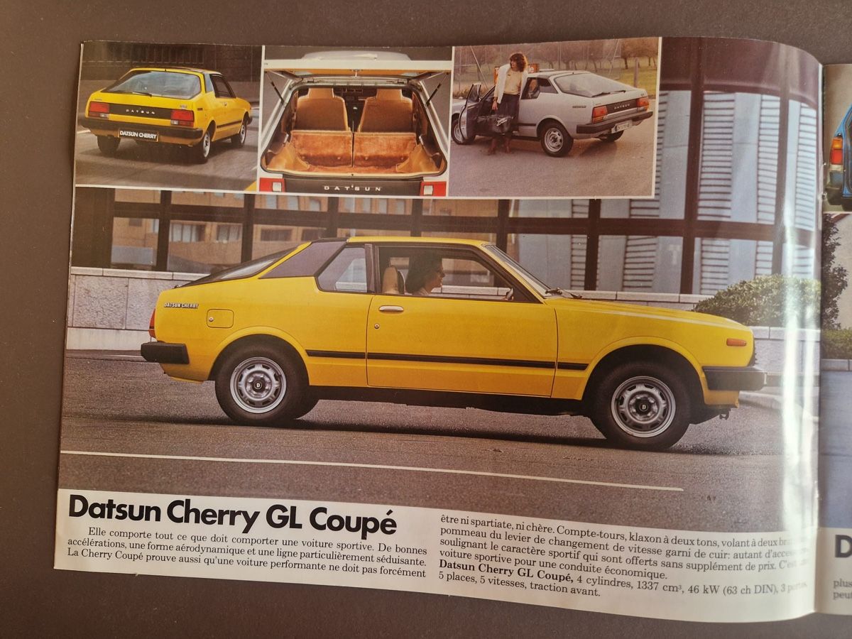 Datsun Documenti: Datsun Cherry & Breaks – 2 originale Auto-Prospekte 70er/80e – Usato da Le Vaud venduto da Balthasar 3