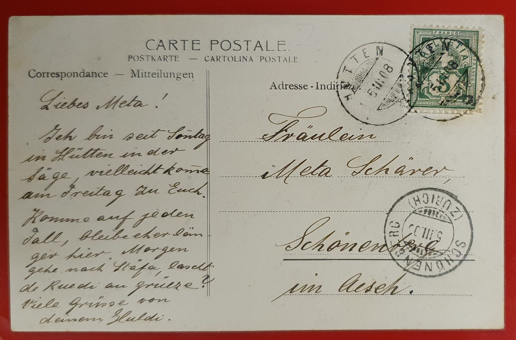 Cartoline postali: Hütten 1908 - Sägerei und Restaurant Heuser – Usato da Kreuzlingen venduto da Rschweiz1 1