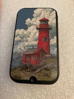 Sehr schöne Metall Streichholz Box "Leuchtturm",zum Schieben