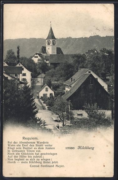 Cartoline postali: AK Kilchberg, Ortsansicht mit Kirche – Usato da Berlin venduto da bartko-reher