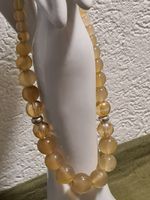 Collier Achat und Glas Halskette Hellbeige (gelblich), 41cm