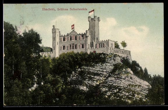 Ansichtskarten: AK Baden, Schloss Schartenfels mit schweizer Flagge – Gebraucht aus Berlin von bartko-reher