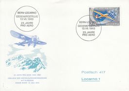 1963 25 Jahre Pro Aero Bern > Locarno Gedenkpostflug