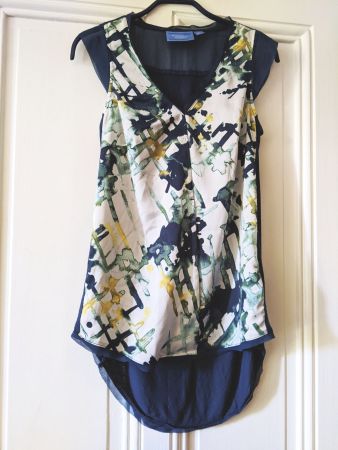 VERA WANG : Top bi-matière, délicat imprimé aquarelle, XS-S