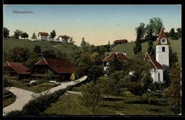 AK Thierachern, Ortsansicht mit Kirche und Bauernhäusern