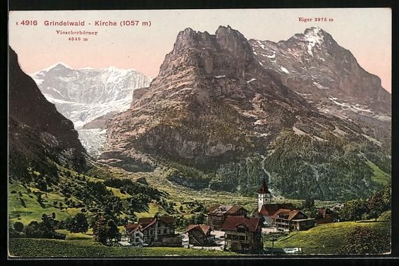 Cartoline postali: Grindelwald, Ortsansicht mit Kirche, Eig – Usato da Berlin venduto da bartko-reher