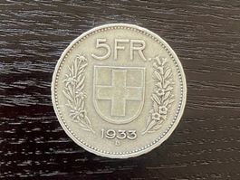 1 x 5 Franken Schweiz 1933 – zirkuliert