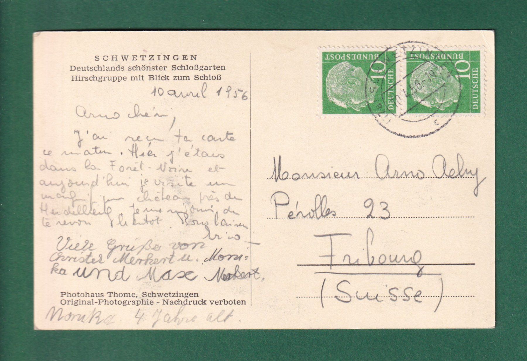 Ansichtskarten: SCHWETZINGEN - Schloss - 1956 – Gebraucht aus Pully von nicecards-shop 1