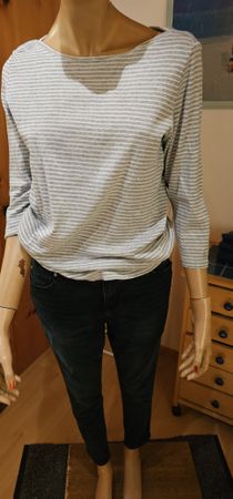 Benetton Shirt, gestreift, Gr. L, grau,weiss Top Zustand!