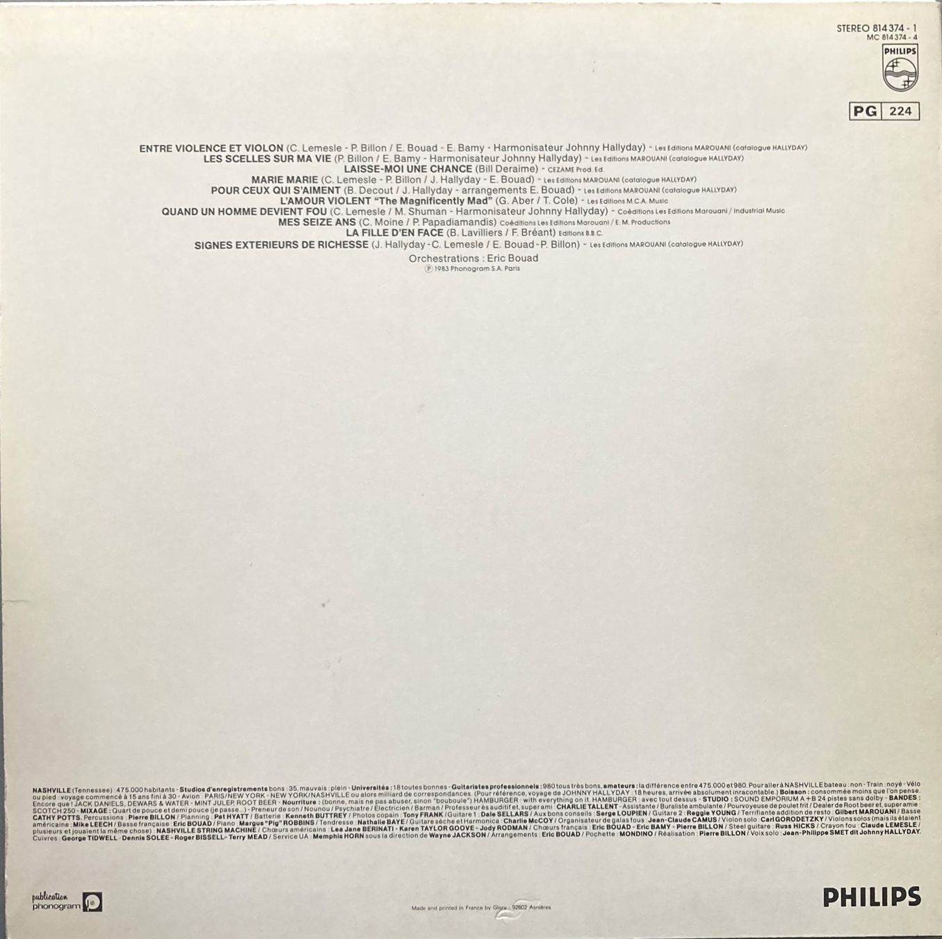 Dischi in vinile: JOHNNY HALLYDAY - ENTRE VIOLENCE ET VIOLON – Usato da Poliez-Pittet venduto da Newtown-Records 1