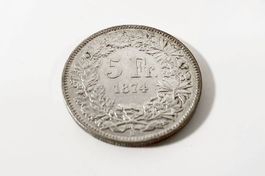 Schweiz 5 Franken Münze 1874 B Sitzende Helvetia