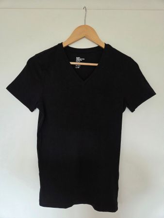 H&M Basic Fine Cotton Stretch V-Neck T-Shirt XS Dunkelblau