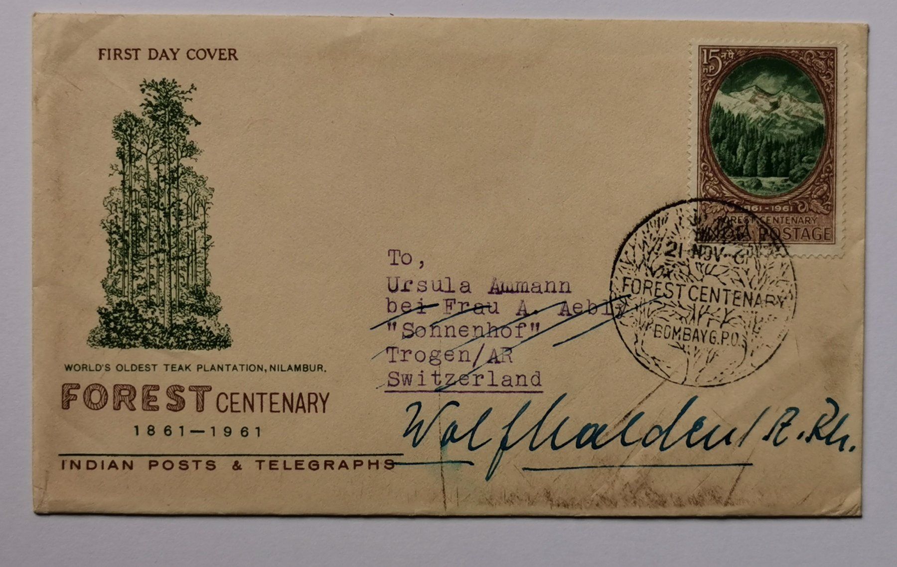 Alle Briefmarken: Indien-Beleg 1962 – Gebraucht aus Aadorf von Chnorli-Furz