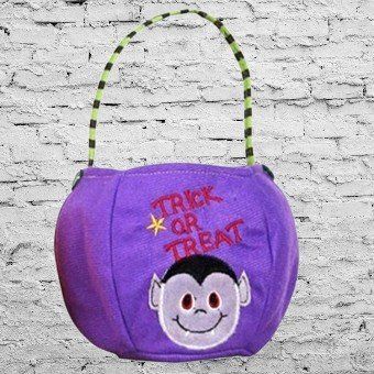 süsser Halloween-Beutel violett, Samt-Optik mit Henkel