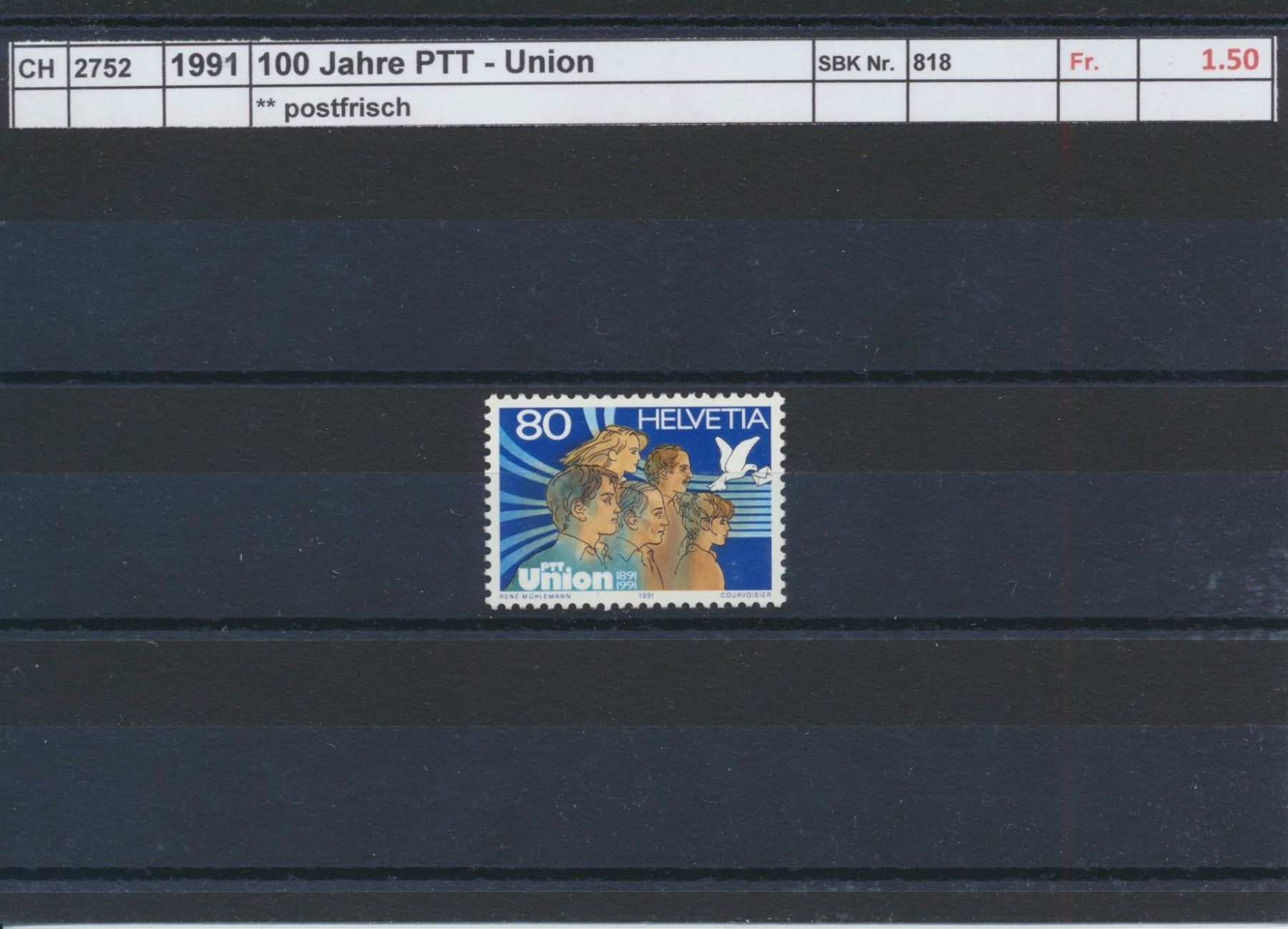 Tutti i francobolli: 1991 "100 Jahre PTT - Union", ** postfrisch – Nuovo (secondo la descrizione) da Winterthur venduto da Zupogeru