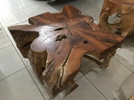 Lounge Tisch Wohnzimmertisch Couchtisch Wurzel Teakholz Glas