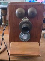 Antikes Wandtelefon Holz mit Kurbel