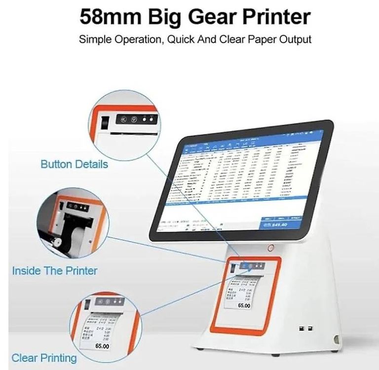 HNBYLMM Caisse Enregistreuse Tactile Double écran 15,6 Pouces, Système Pos Pour Petites Entreprises, 8 Go De RAM, SSD 128 Go, Caisse Enregistreuse Tout-en-Un, Prise En Charge De 30 Langues