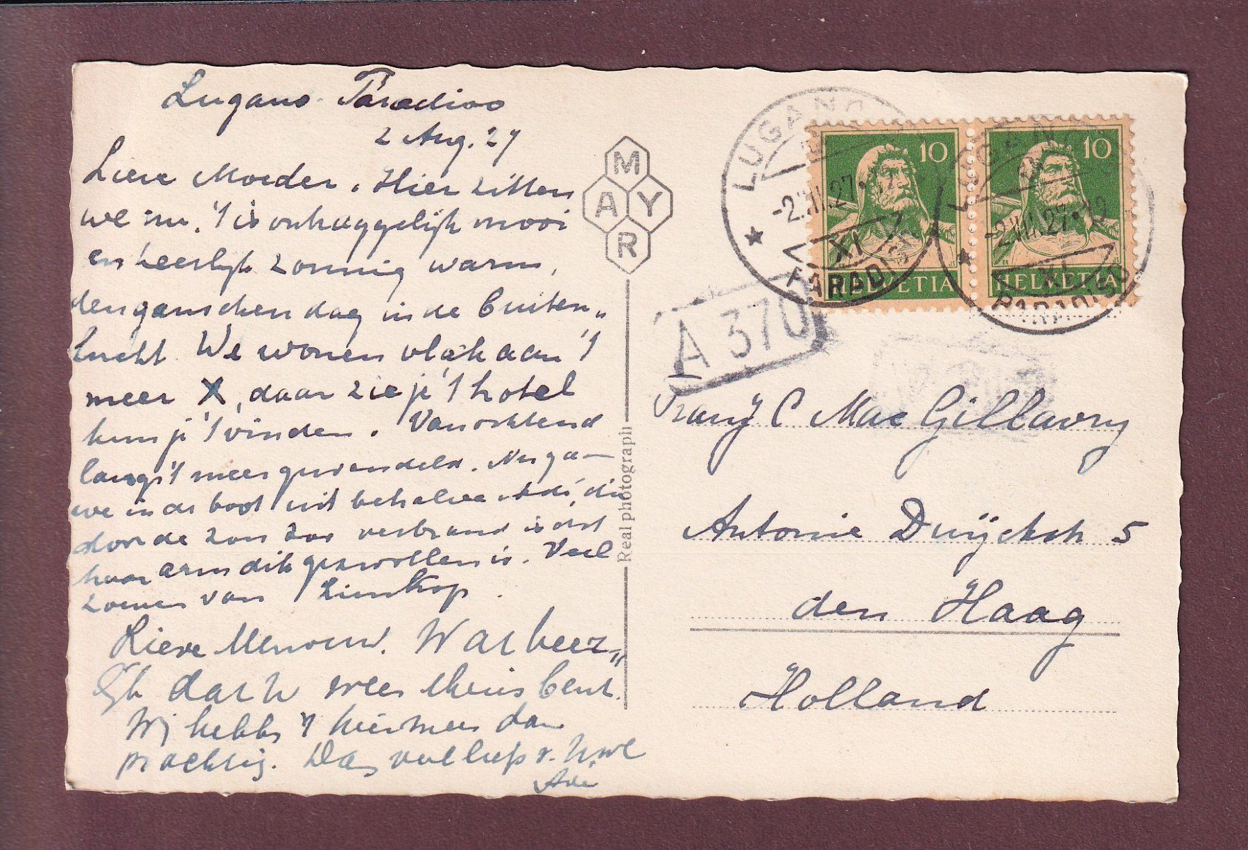 Cartoline postali: LUGANO - Monte San Salvatore - 1927 – Usato da Pully venduto da nicecards 1