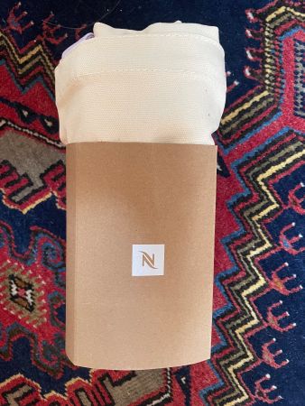 Nespresso Tasche Stoff beige lila Henkel neu mit Karton