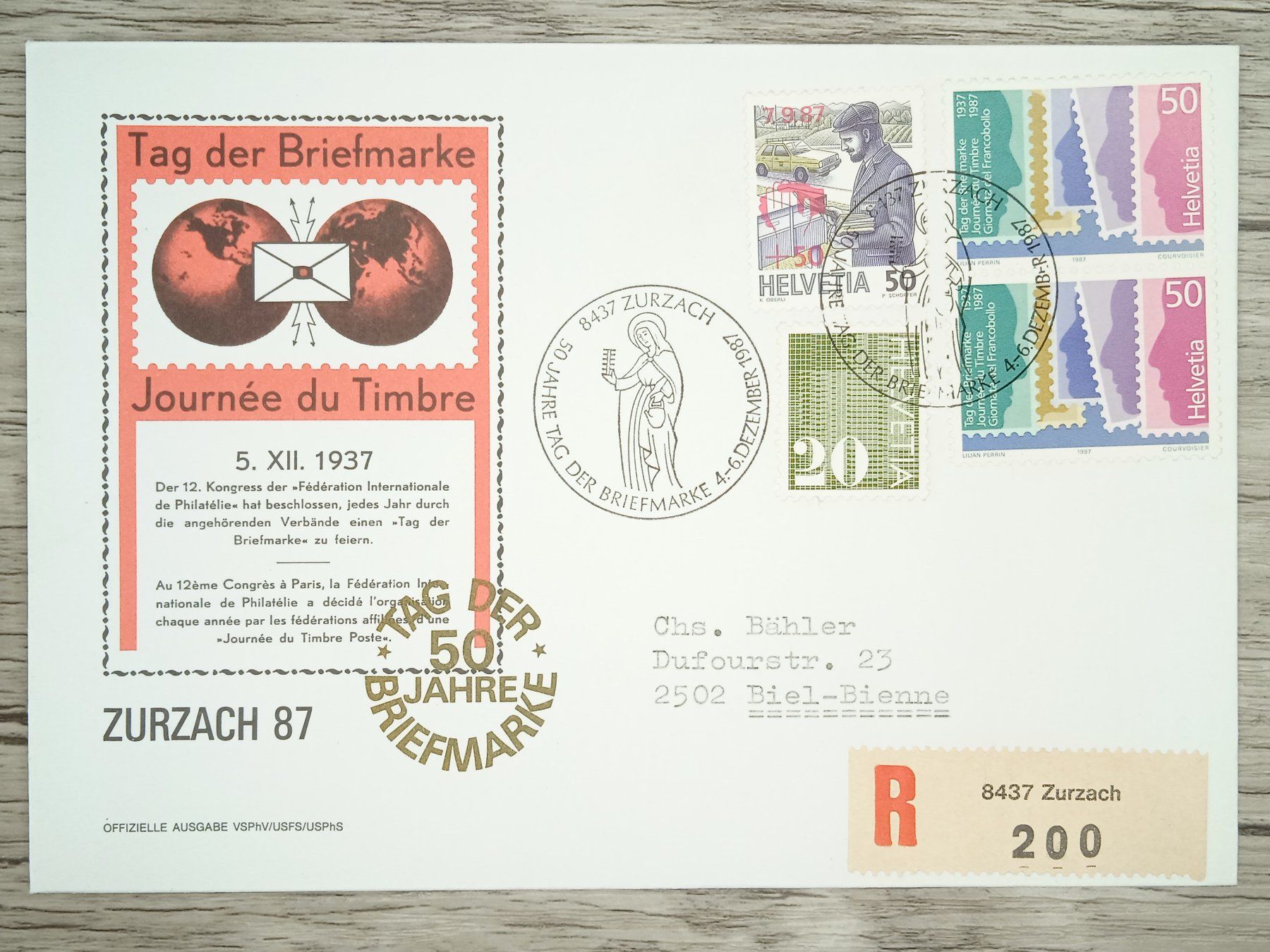 Tutti i francobolli: TR07 Enveloppe + Timbre Suisse 1987 – Usato da Cousset venduto da Patrick_Collections
