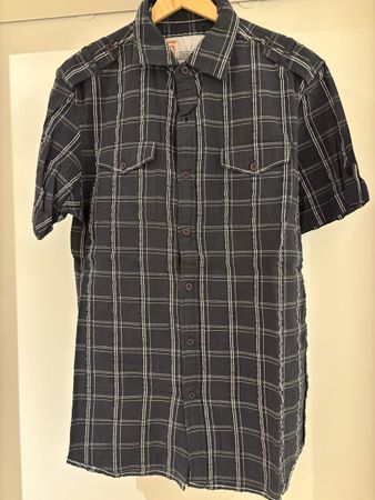 Blue Checked Summer Short Sleeve Shirt, Size S