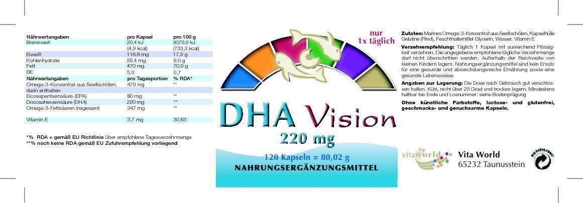 Nutrition, Vitamines & Minéraux: DHA Vision 220mg 120 Kapseln – Neuf avec emballage d'origine à Tiefenbach par nhp-bedarf 1