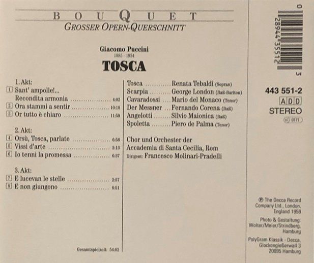 CD: Puccini - Tosca (Tebaldi, del Monaco) – Usato da Grüningen venduto da azulblanco 1
