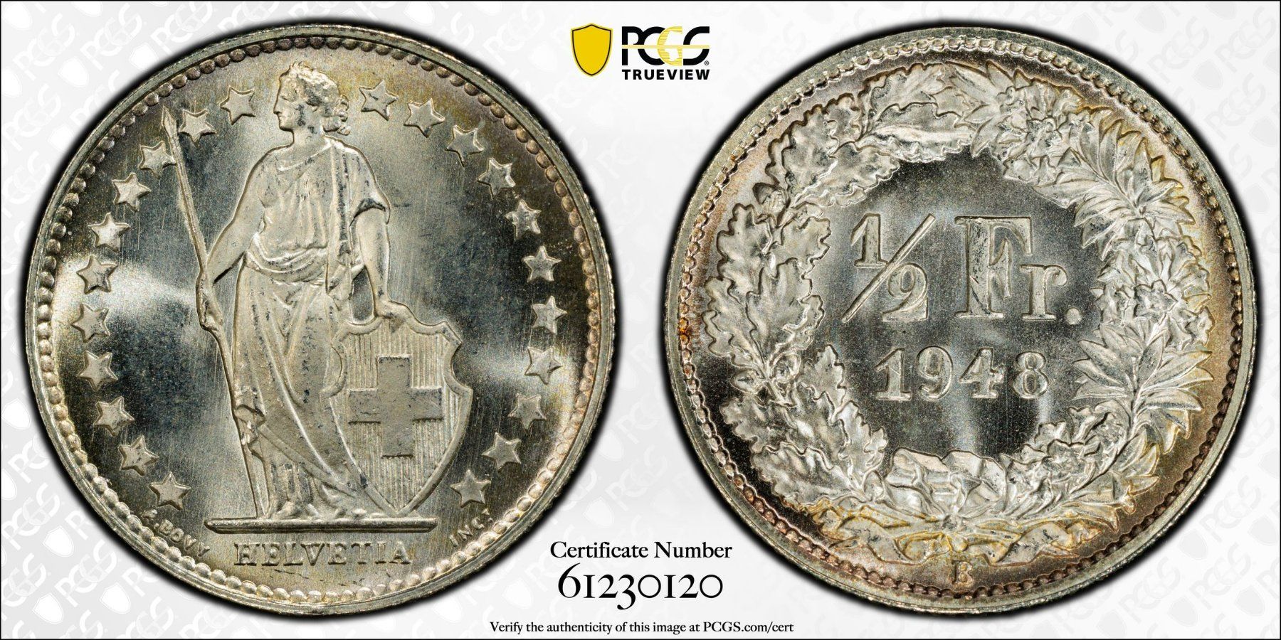 Alle Münzen: 1/2 Franken 1948 PCGS MS67 – Gebraucht aus Flüelen von maxantik 2