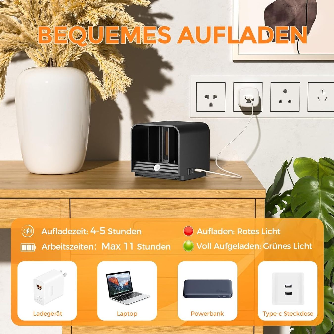 Lampade: LED Wandleuchte 4er Set mit Sensor, Aufladbar, Schwarz – Nuovo e nell'imballaggio originale da Wittenbach venduto da VELARO 3