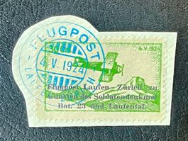 Flugpost Vignette Laufen-Zürich mit Original-Stempel 1924