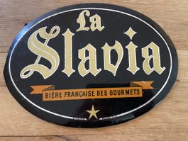 Seltenes, antikes Blechschild La Slavia französisches Bier