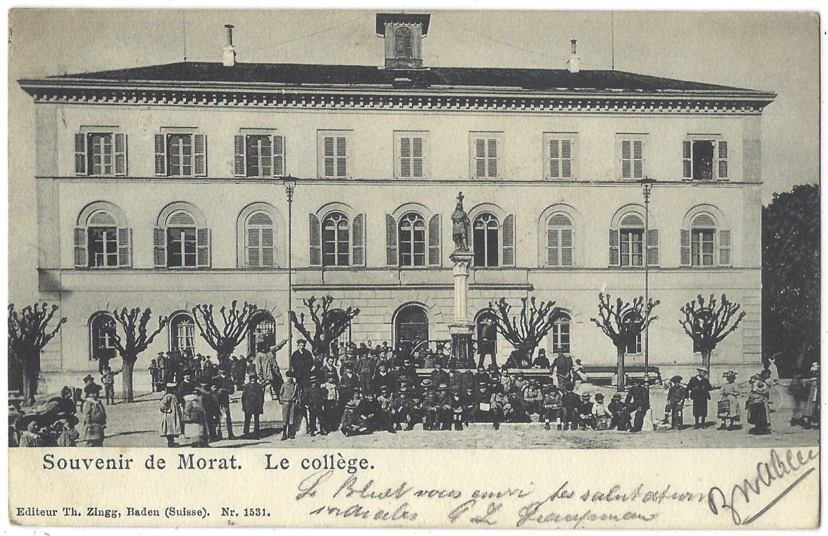 Cartoline postali: S o u v e n i r    d e    M o r a t.    L e   c o l l è g e – Usato da Bütschwil venduto da Jackson1A