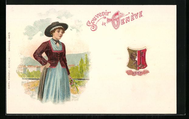 Cartoline postali: Litho Genève, Schweizerin in Tracht – Usato da Berlin venduto da bartko-reher